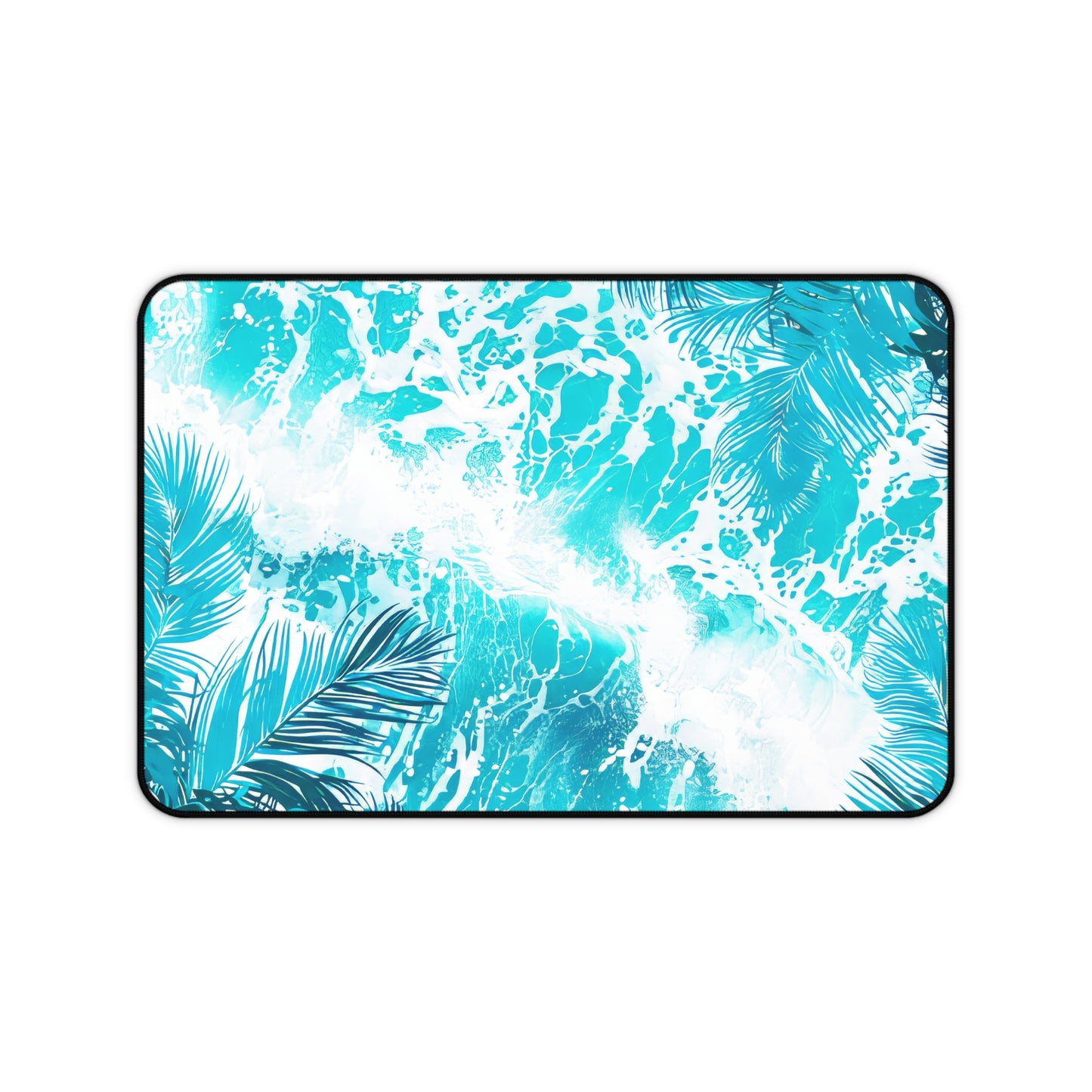 Tropical Serenity Lush Palm Leaves Interwoven with Foaming Sea Waves Rich Teal Tones Extended Gaming Mouse Pad  Desk Mat  - 3 Sizes