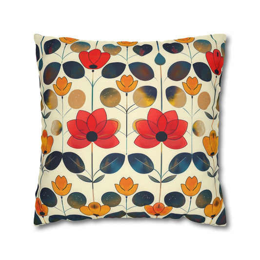 Whimsical Yellow, Red, and Blue Flower Design Spun Polyester Square Pillowcase 4 Sizes