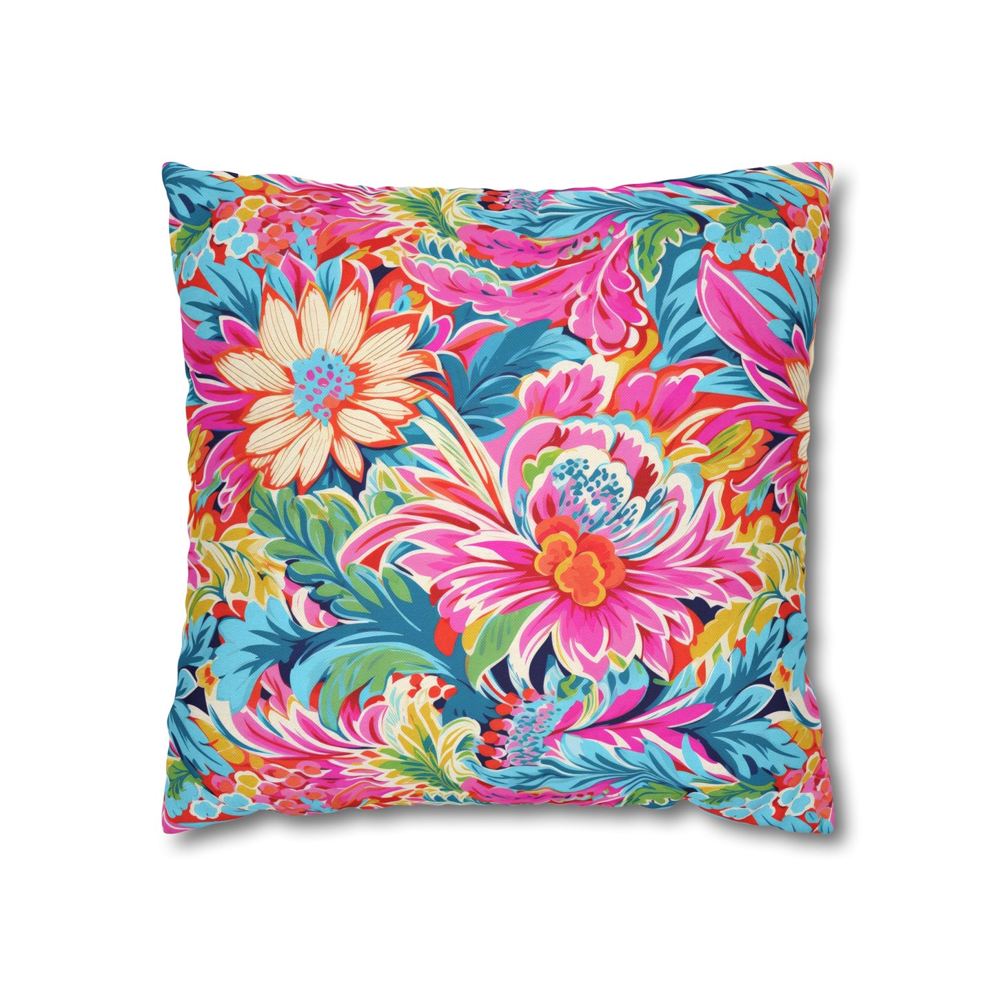 Coastal Summer Blooms: Bright Floral Watercolors in Coastal Hues Spun Polyester Square Pillowcase 4 Sizes