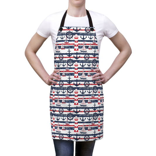 American Patriotism in Nautical Lighthouses, Anchors and Sailboats  Kitchen Chef Apron