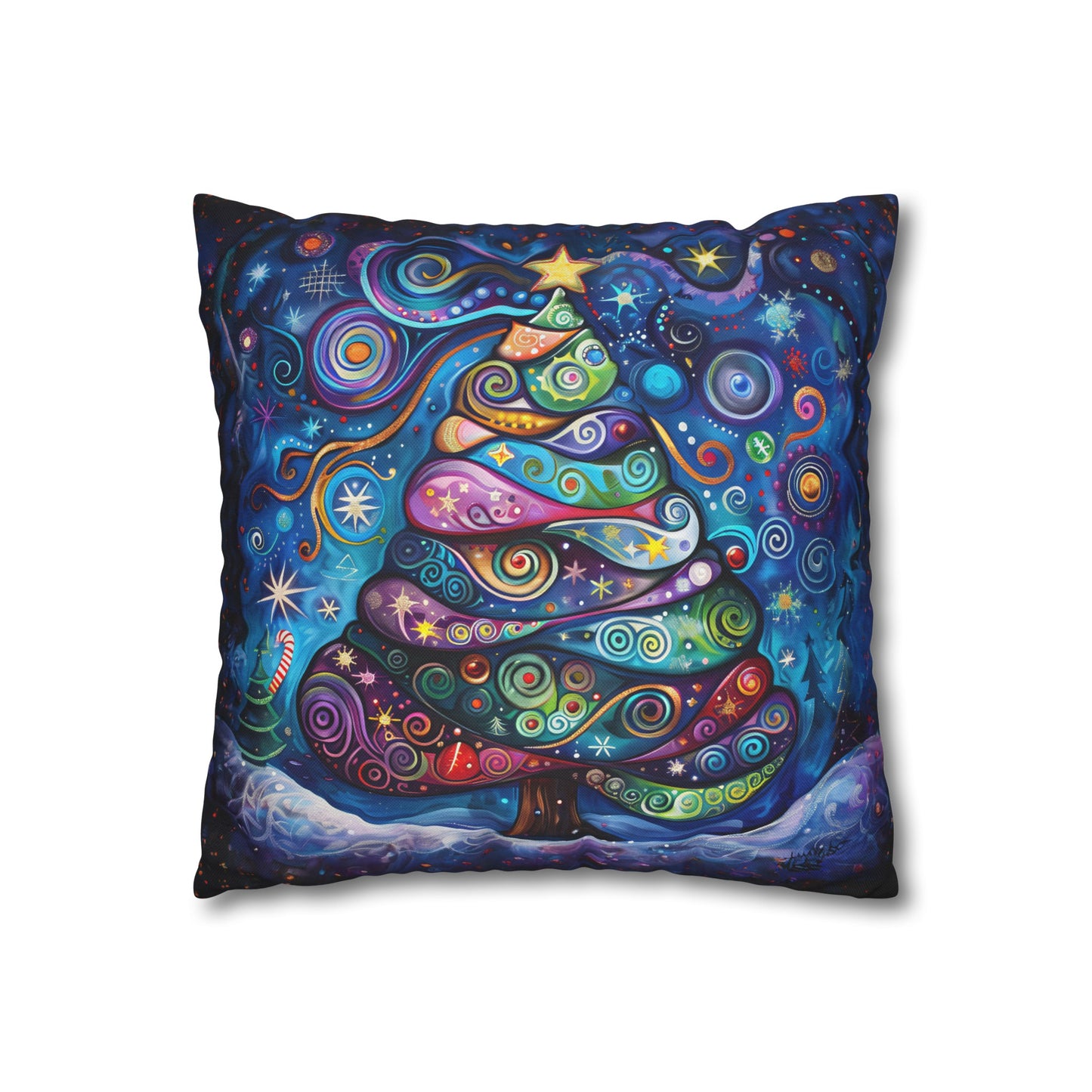 Vibrant Abstract Patchwork Christmas Tree Illuminating the Season Spun Polyester Square Pillowcase 4 Sizes