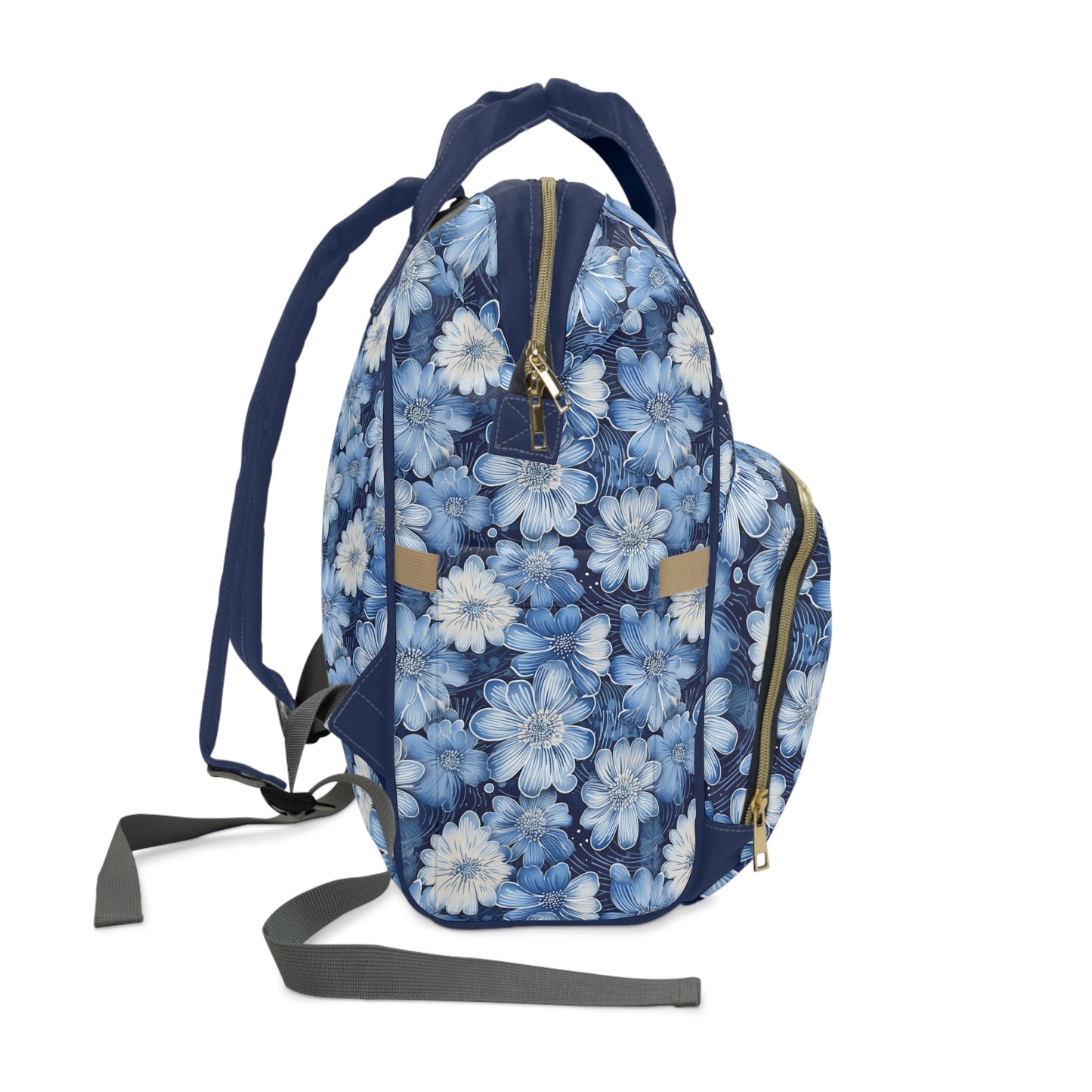 Watercolor Blossom in Blue and White Multifunctional Diaper Backpack