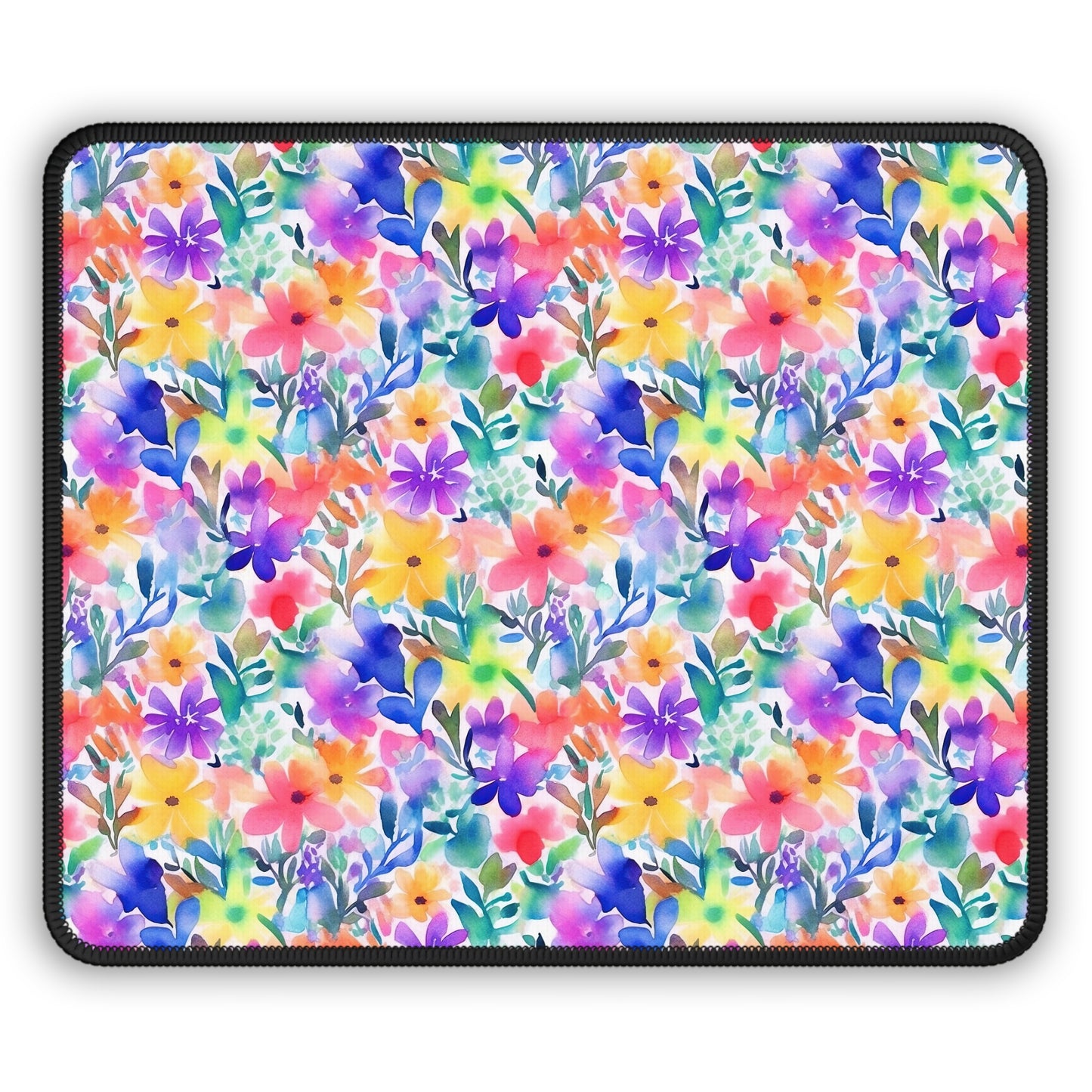 Radiant Watercolor Blooms: Bright and Vivid Floral Design Gaming Mouse Pad with Finished Edges