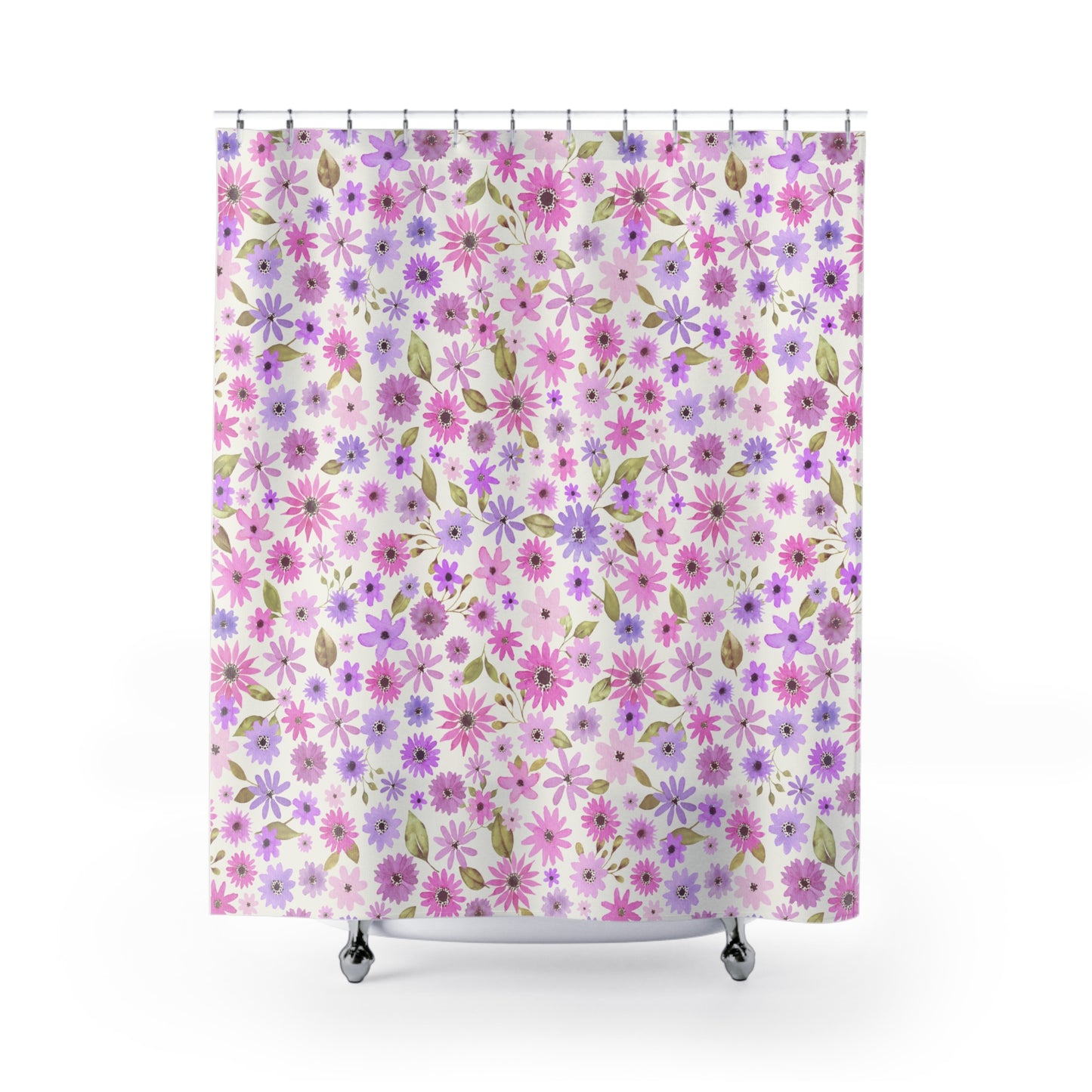 Pink and Purple Flower Design Bathroom Shower Curtain   71" × 74"