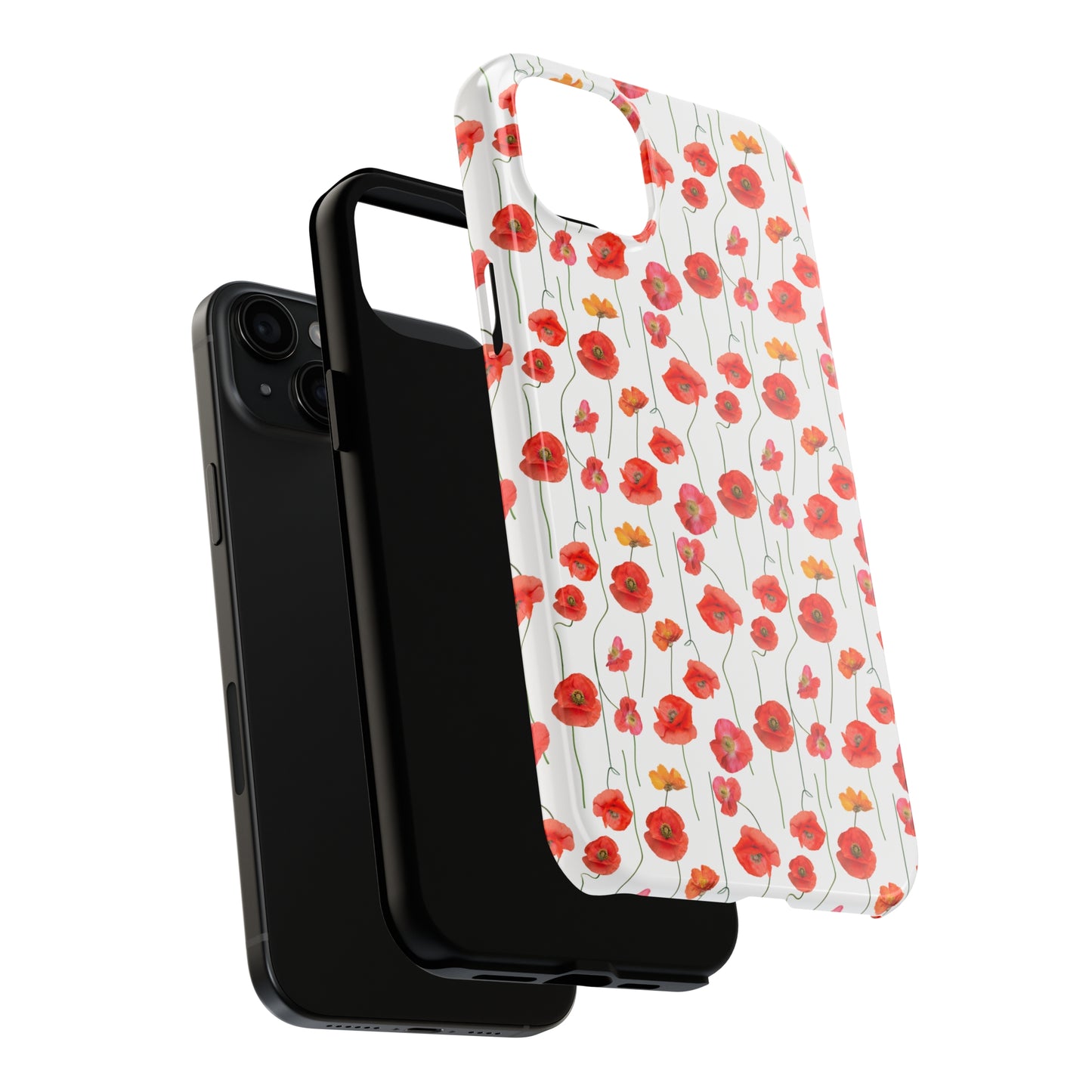 Vivid Elegance: Bright Red Poppies on a White Background Iphone Tough Phone Case