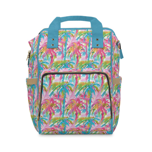 Pastel Paradise: Palm Trees in Soft Blues, Pinks, and Greens Multifunctional Diaper Backpack