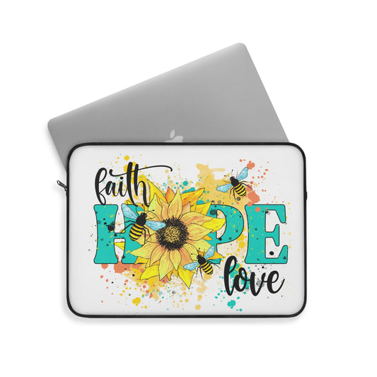 Faith Hope Love Daisy Flower on Yellow Laptop or Ipad Protective Sleeve 3 Sizes Available