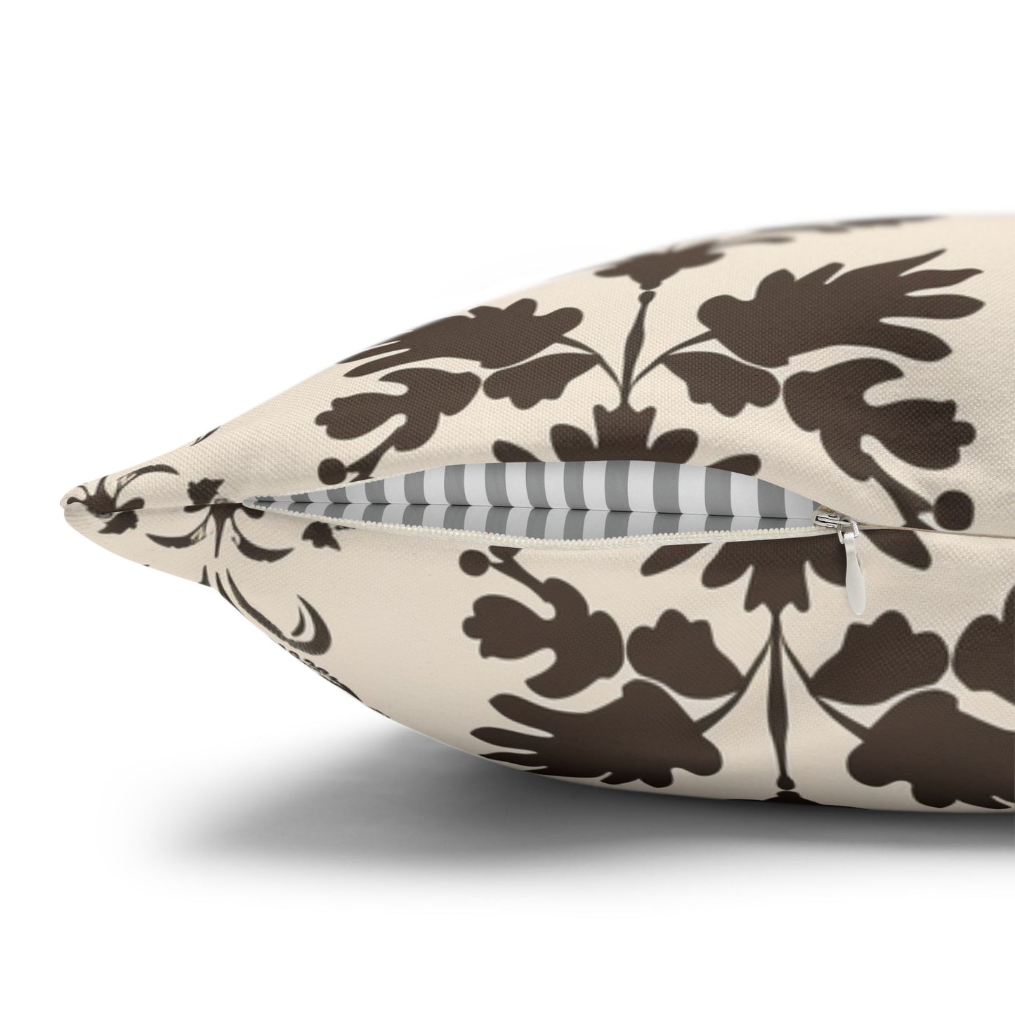 Early American Stencil-Inspired Beige and Brown Floral Pattern Spun Polyester Square Pillowcase 4 Sizes