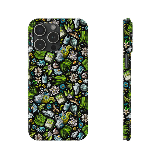 Spring Flowers and Gardening Design on Black Background Iphone 15-12 Slim Phone Case