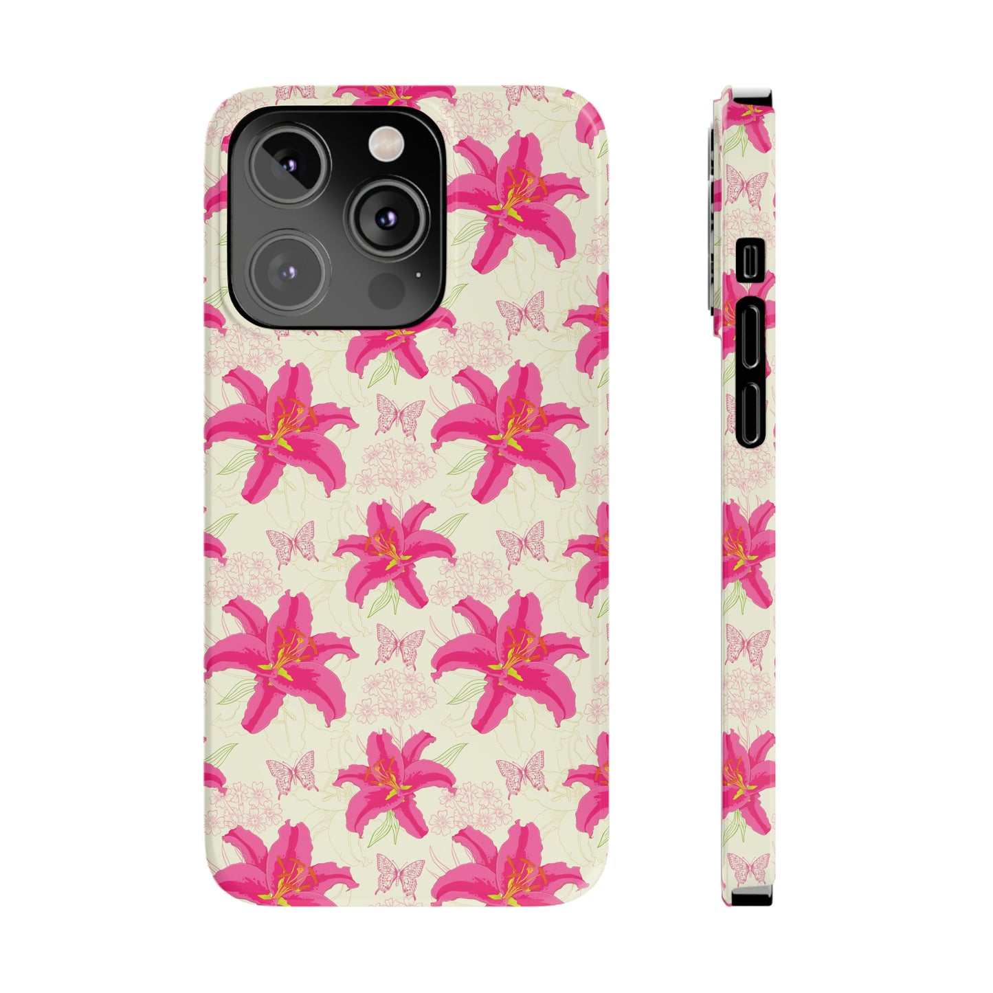 Large Lilies and Butterflies Iphone 15-12 Slim Phone Case