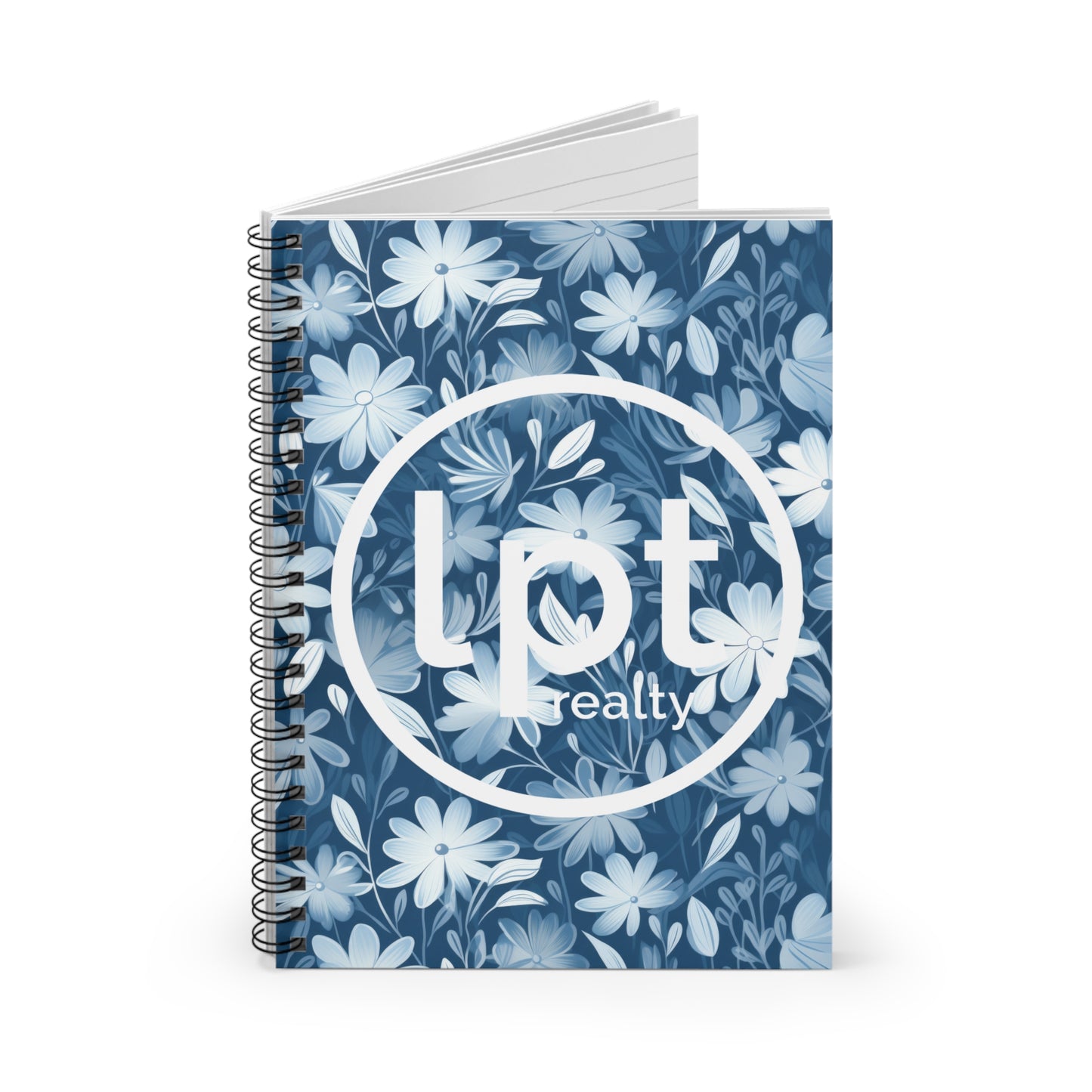 LPT Realty Logo on Blue Watercolor Floral Design  - Spiral Notebook Ruled Line 6"x8"