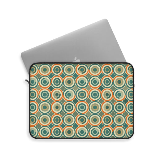 Retro Vintage Circle Pattern in Teal and Orange Laptop or Ipad Protective Sleeve 3 Sizes Available