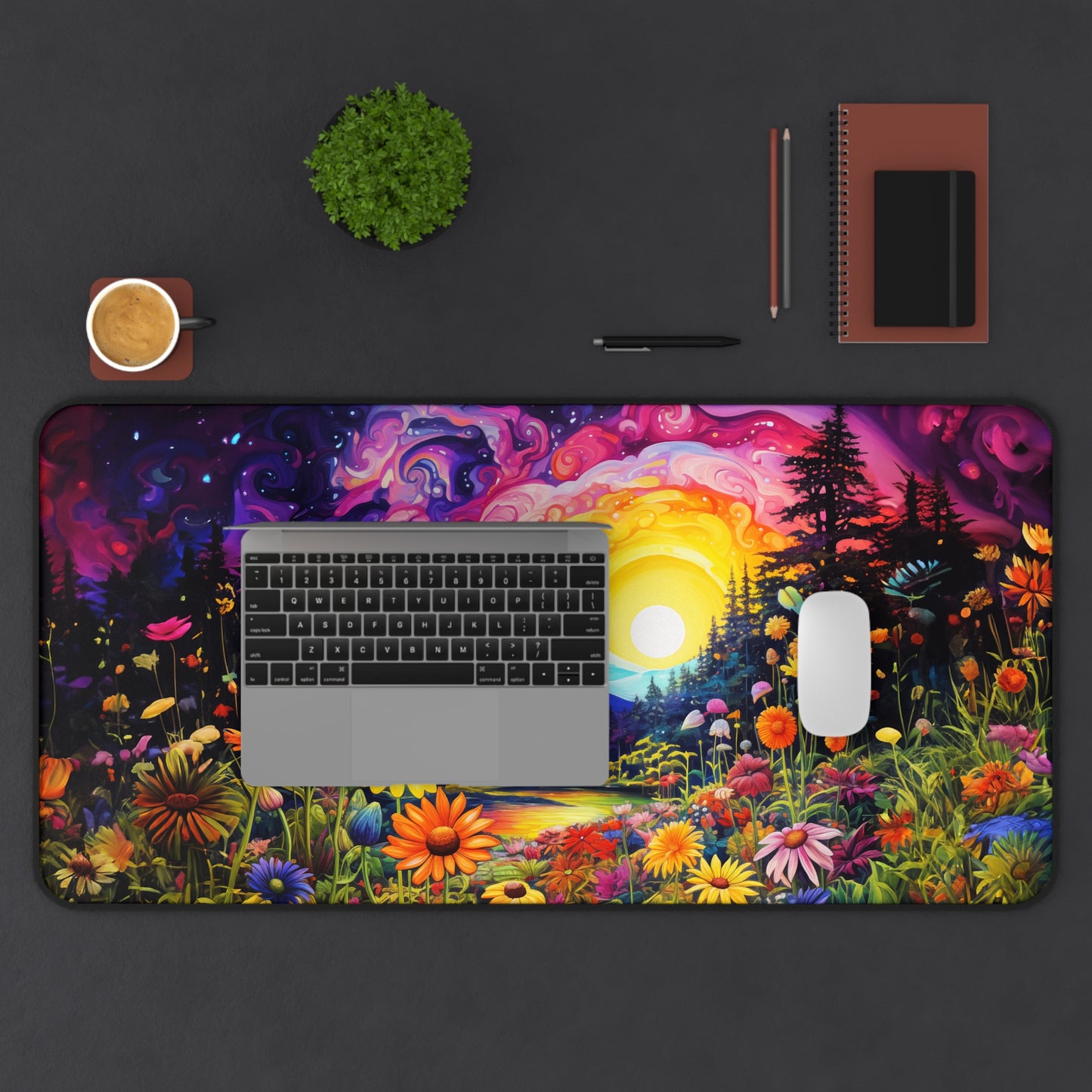 Enchanting Sunrise Over a Whimsical Field of Wildflowers - Desk Mat Extended Gaming Mouse Pad 3 Sizes