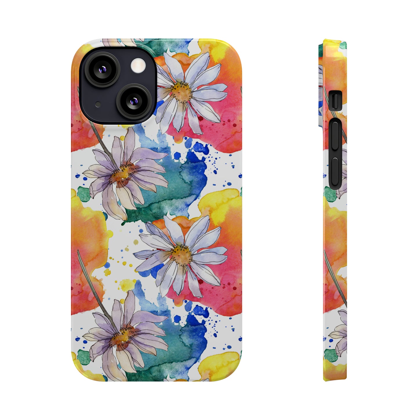 Large Colorful Watercolor Daisy Design Iphone 15-12 Slim Phone Case