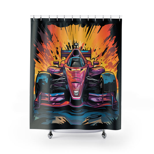 Indy Car Night Racing Design Bathroom Shower Curtain   71" × 74"