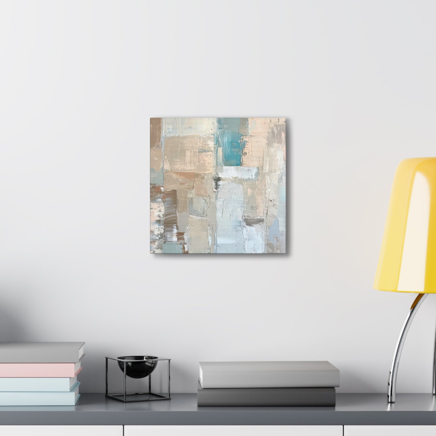 Bold Contrasts Abstract Grey Teal and Tan Color Blocking with Bold, Heavy Strokes Print on Canvas Gallery - 13 Sizes