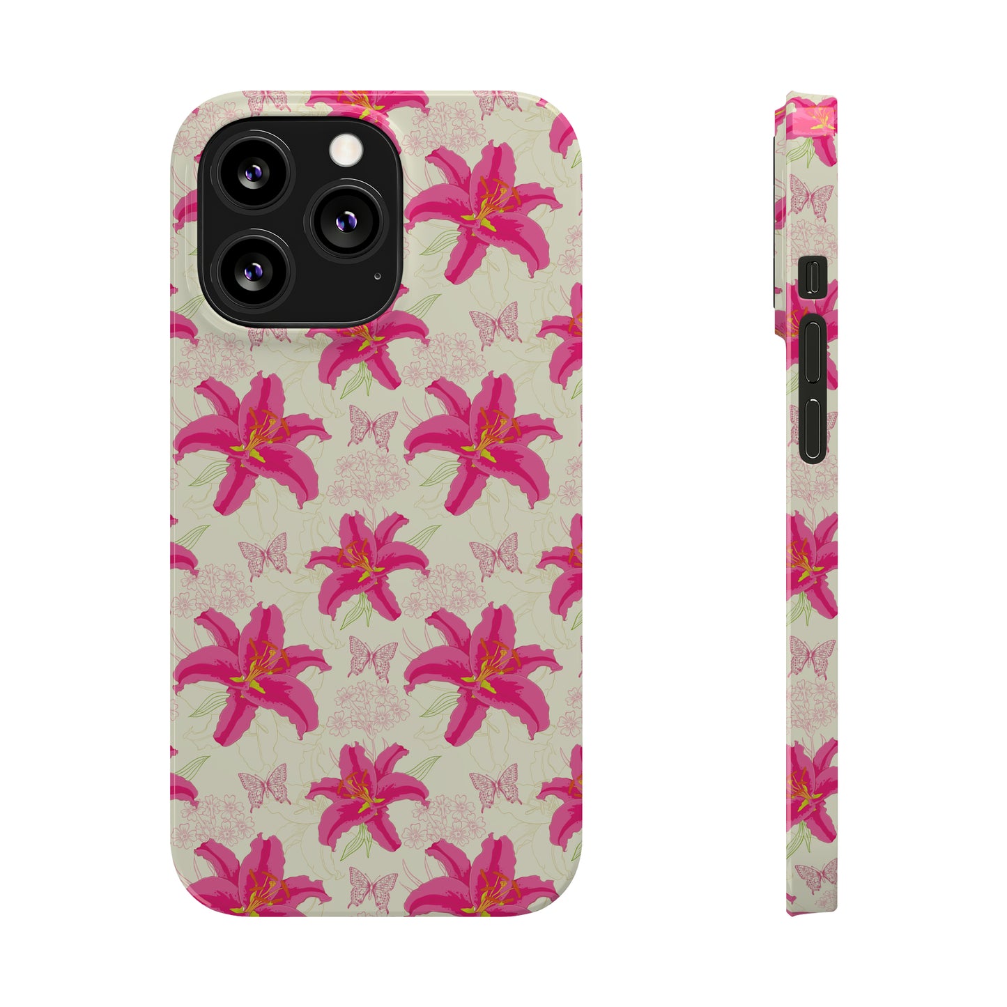 Large Lilies and Butterflies Iphone 15-12 Slim Phone Case