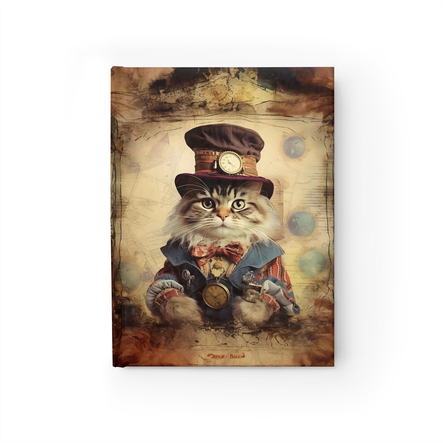 Steampunk Vintage Clothing Dressed Cat - Hardcover Ruled Line Journal 5" x 7"