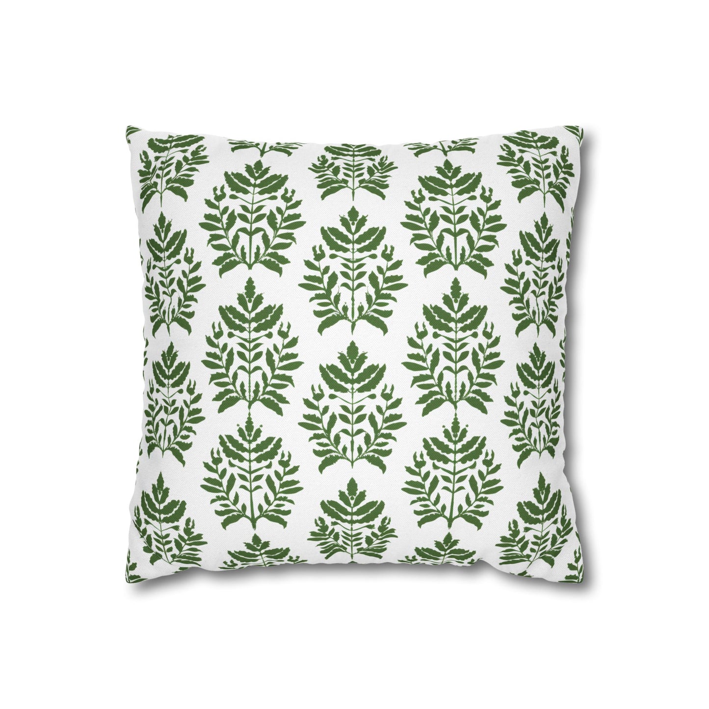 Verdant Harmony in Elegant Green Botanical Block Print Pattern Spun Polyester Square Pillowcase 4 Sizes