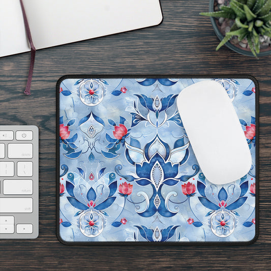 Enchanting Blue and Pink Lotus Mosaic Gaming Mouse Pad with Finished Edges