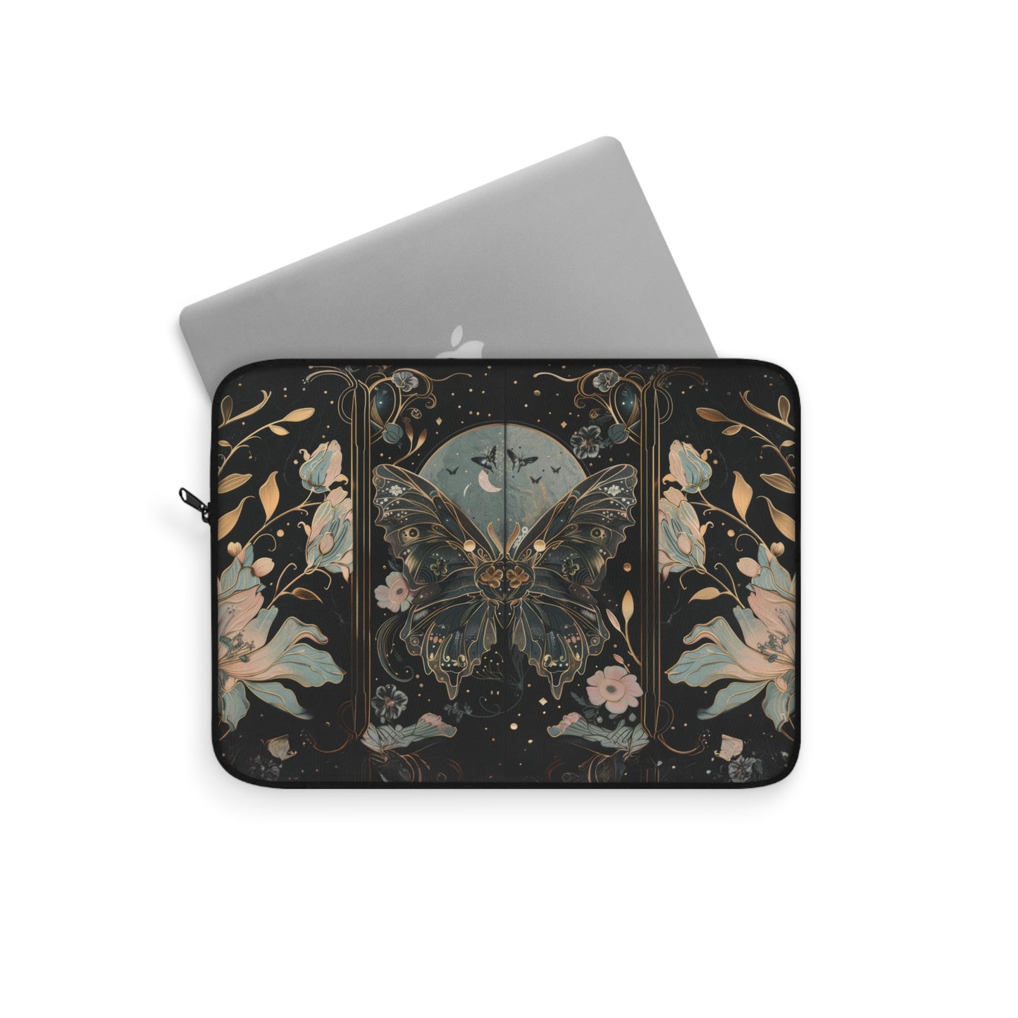 Golden Nocturne Art Nouveau Butterfly and Moonlit Floral Laptop or Ipad Protective Sleeve 3 Sizes Available