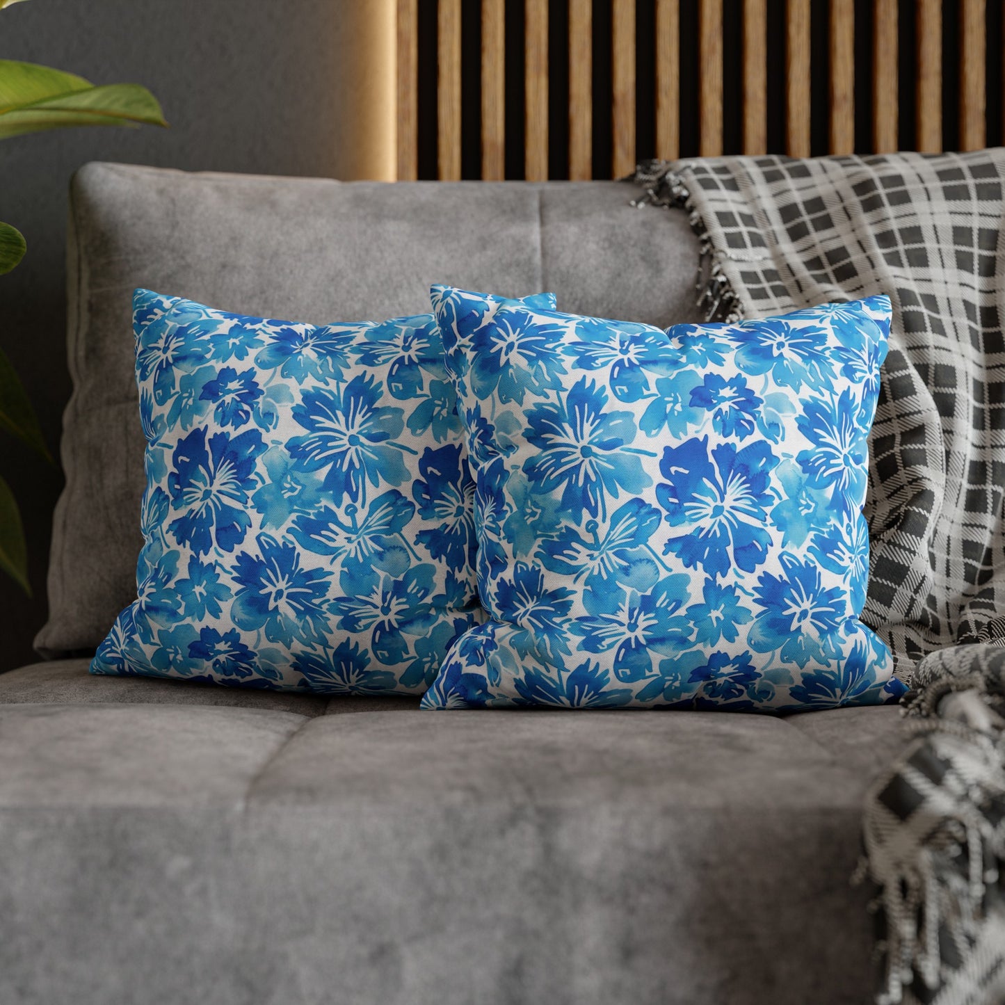 Tranquil Tropics: Soft Blue Tropical Flowers Spun Polyester Square Pillowcase 4 Sizes