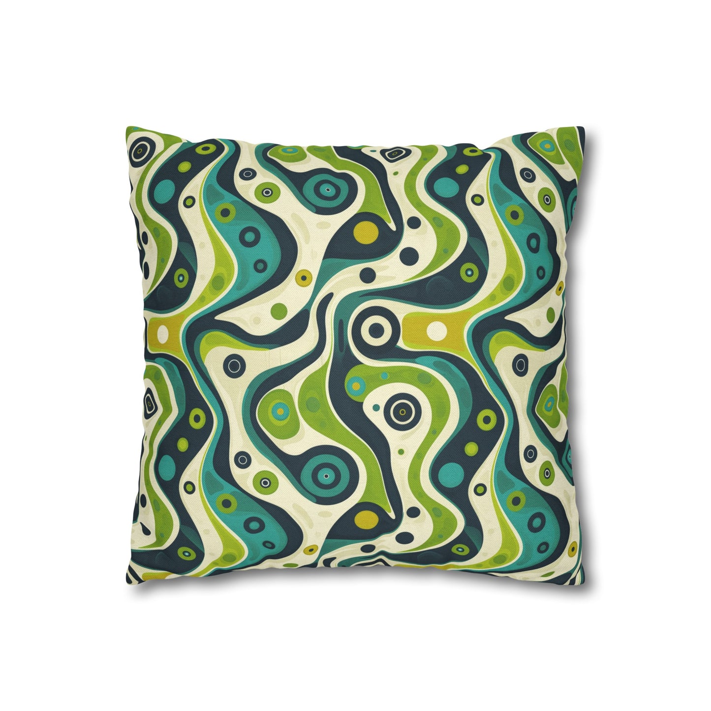 Groovy Retro Greens and Blues Abstract Waves Spun Polyester Square Pillowcase 4 Sizes