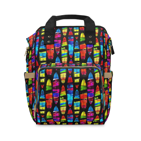 Prismatic Waves: Surfing on Rainbow Dreams Multifunctional Diaper Backpack