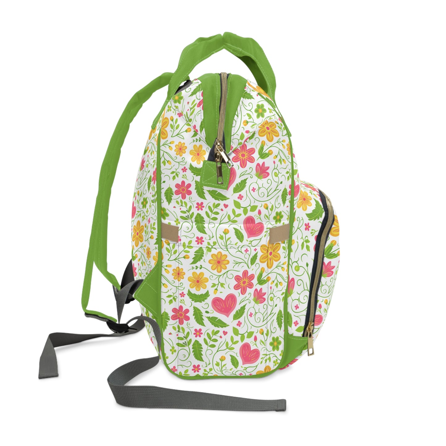 Sunshine Love: Spring Flowers and Hearts in Yellows and Pinks Multifunctional Diaper Backpack