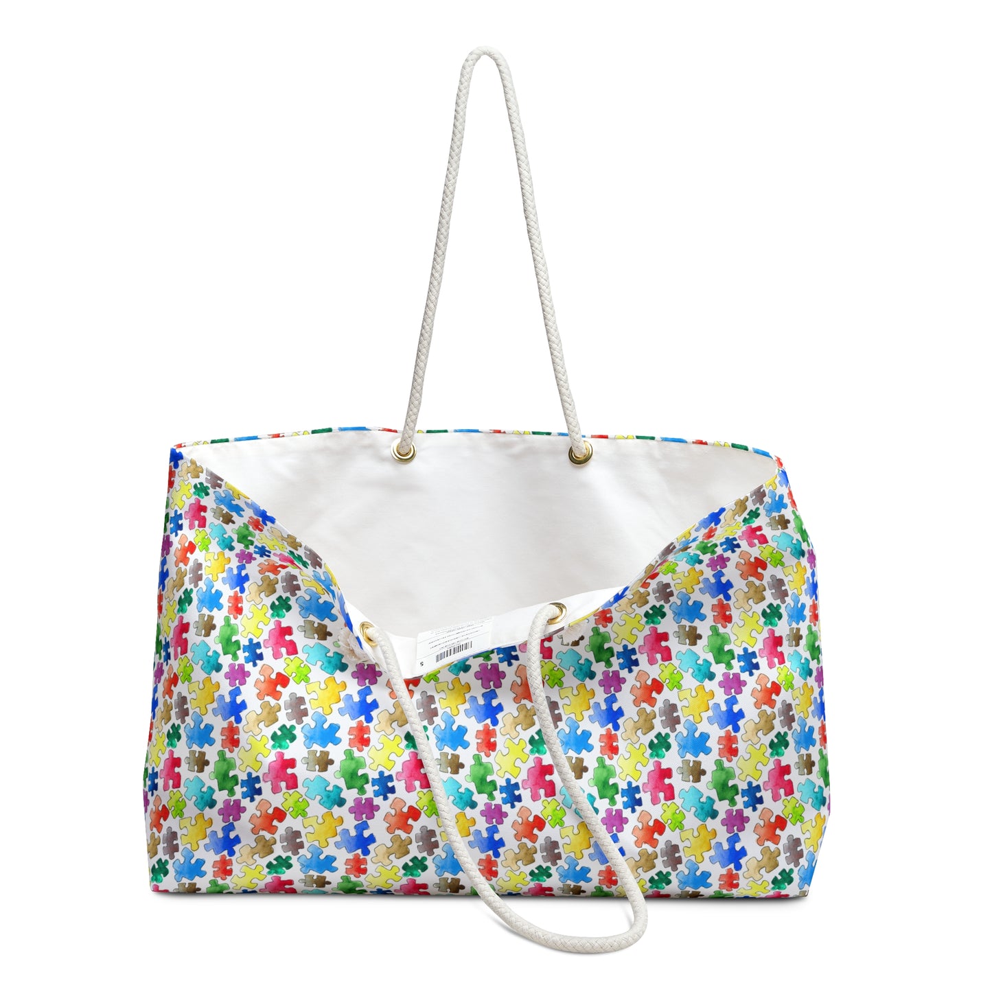 Rainbow Puzzle Pieces  - Weekender Oversized Canvas Tote Bag 24" × 13"