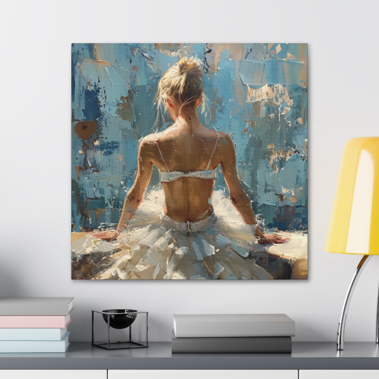 Sunlit Serenity Ballerina in White Dress, Bathed in Sunlight and Blue Skies with Back Turned Print on Canvas Gallery - 13 Sizes