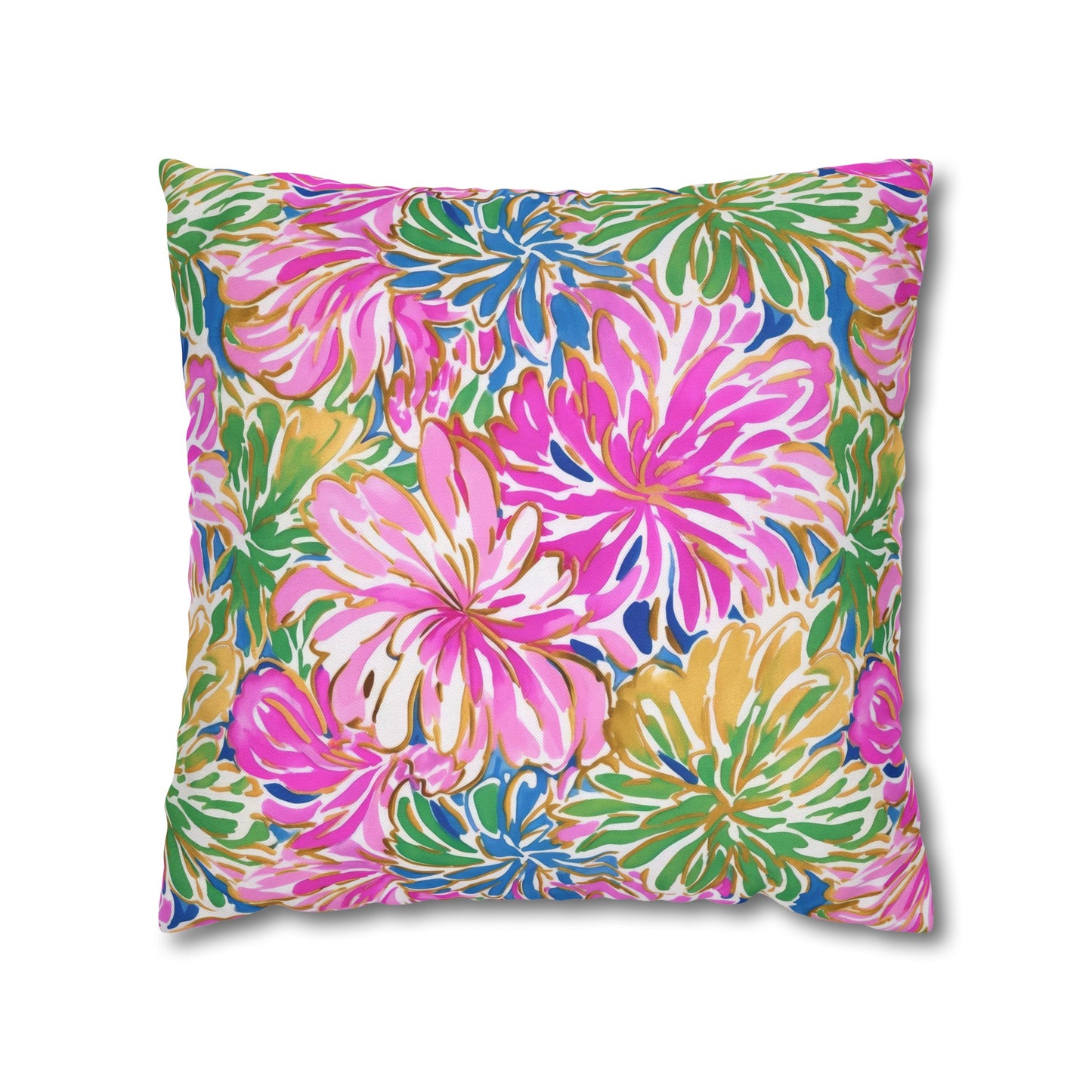 Pastel Bouquet: Large Blooms of Pink, Gold, and Blue in Watercolor Spun Polyester Square Pillowcase 4 Sizes