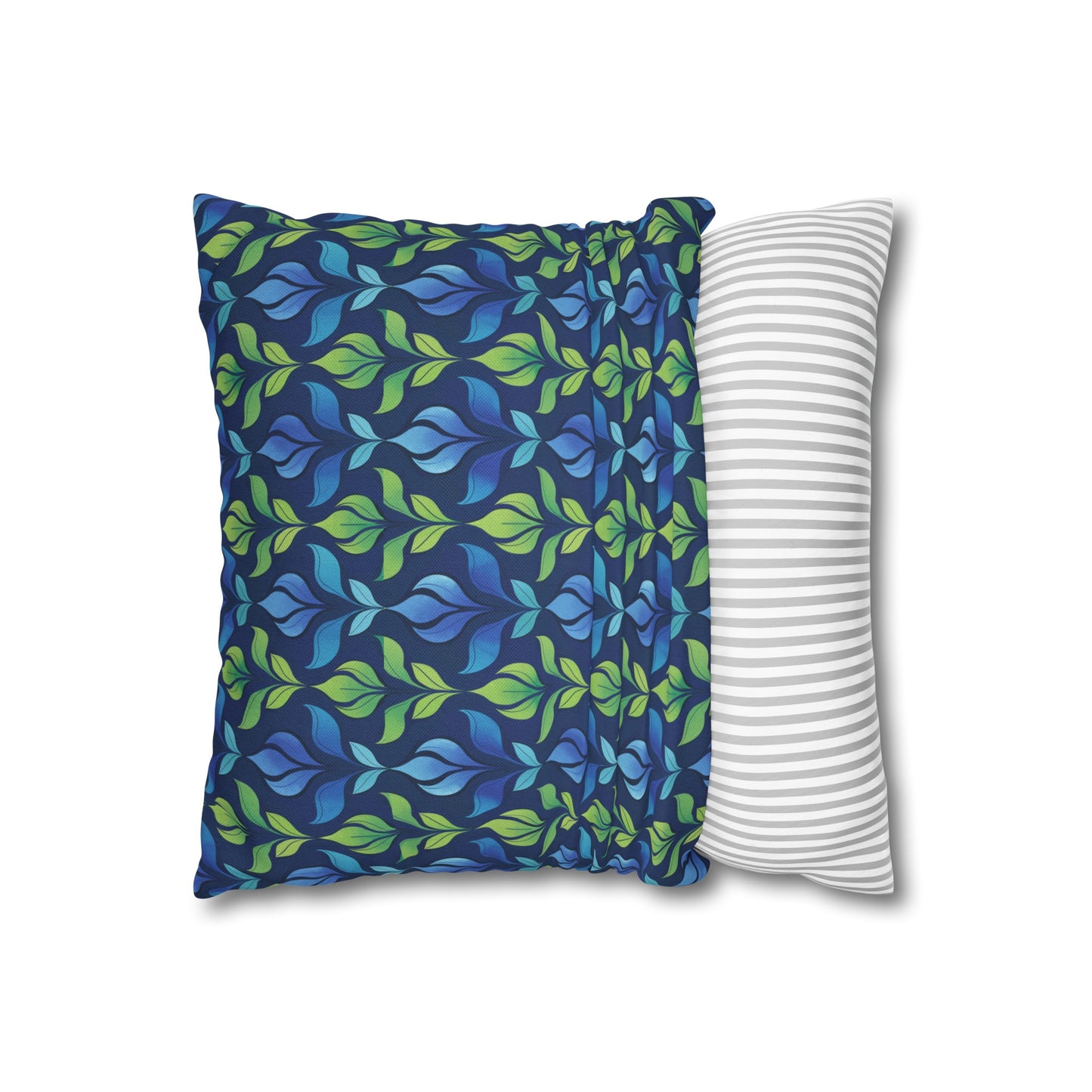 Vintage Blue and Green Botanical Spun Polyester Square Pillowcase 4 Sizes