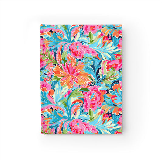 Tropical Radiance: Bursting Summer Blooms in Teal, Orange, and Pink Hardcover Ruled Line Journal