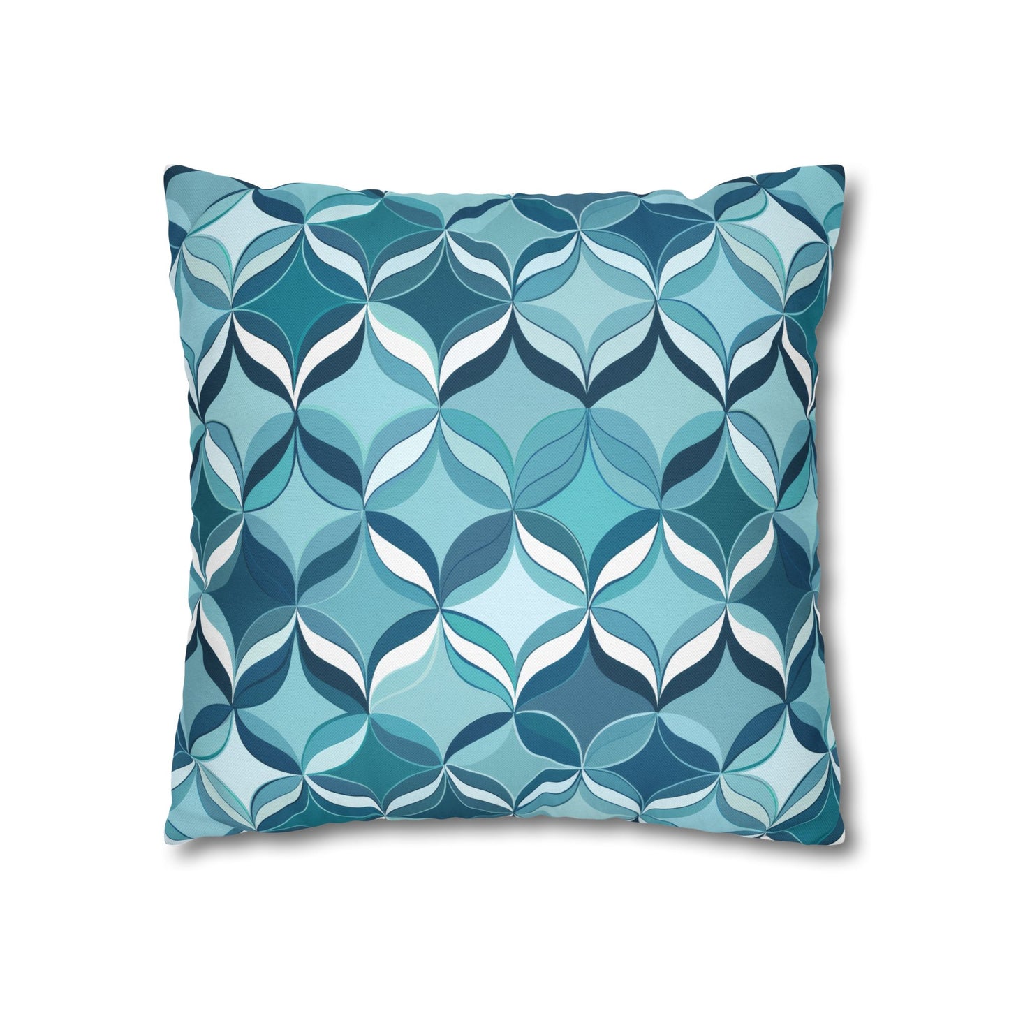 Modern Chic Aqua and Cream Geometric Pattern Spun Polyester Square Pillowcase 4 Sizes