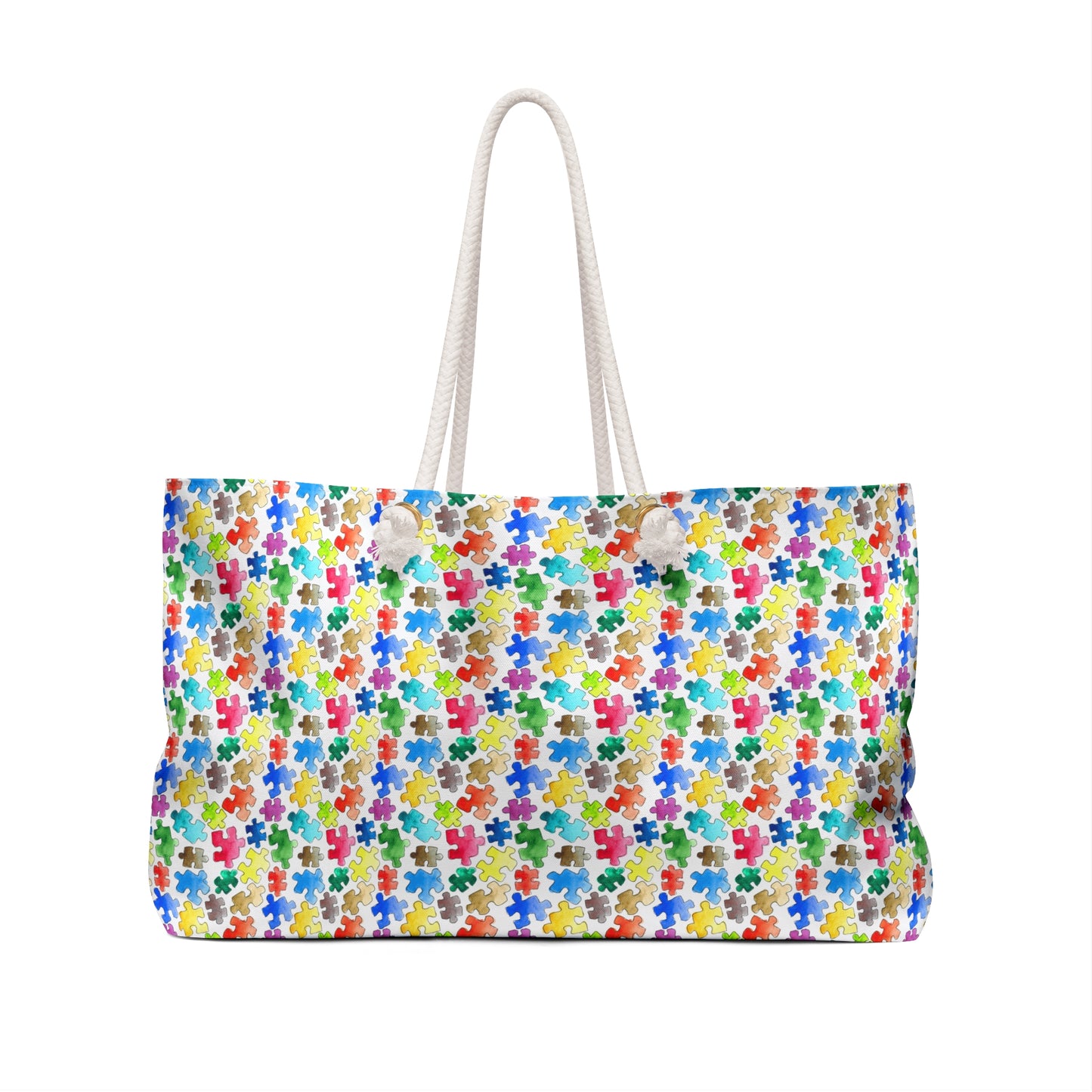 Rainbow Puzzle Pieces  - Weekender Oversized Canvas Tote Bag 24" × 13"