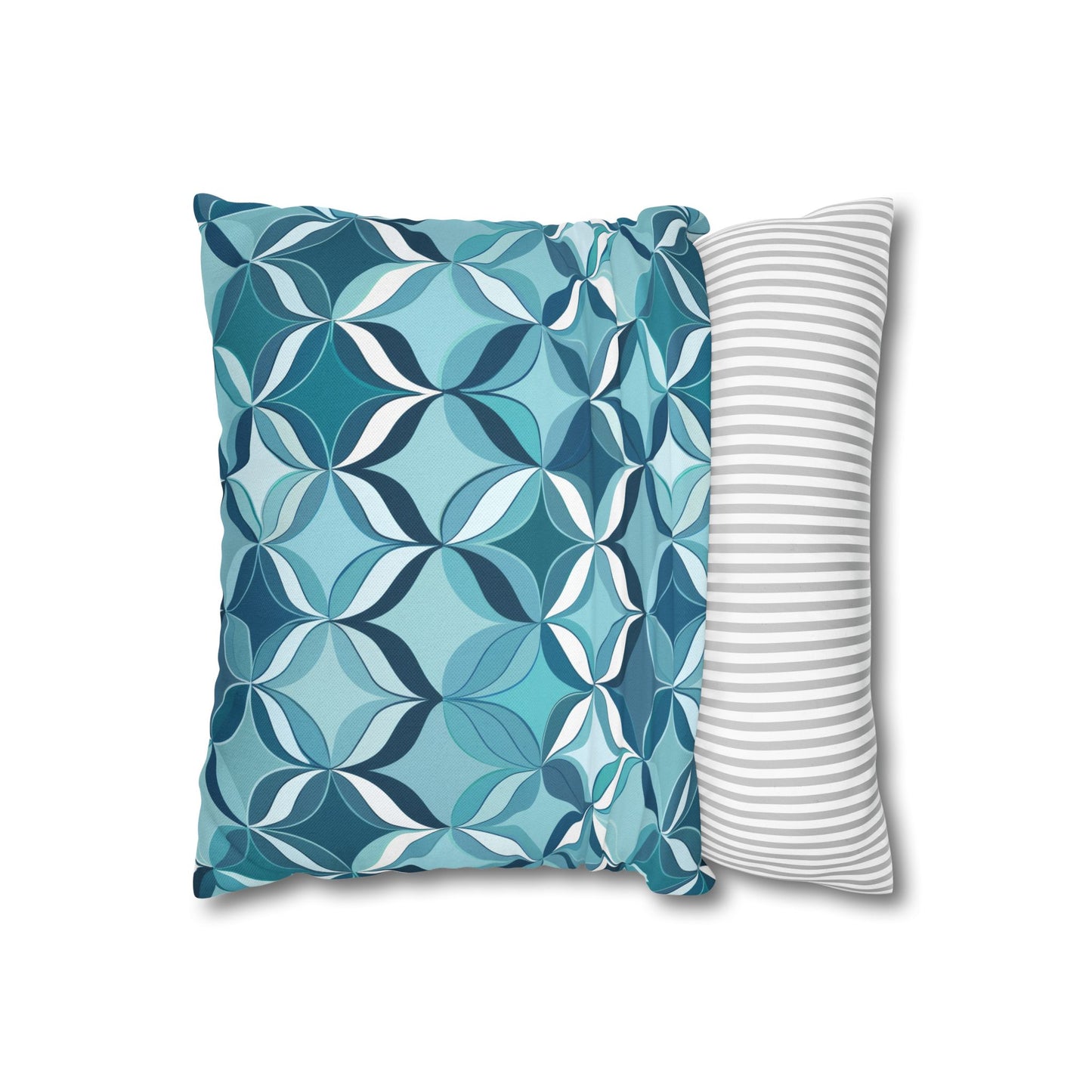 Modern Chic Aqua and Cream Geometric Pattern Spun Polyester Square Pillowcase 4 Sizes