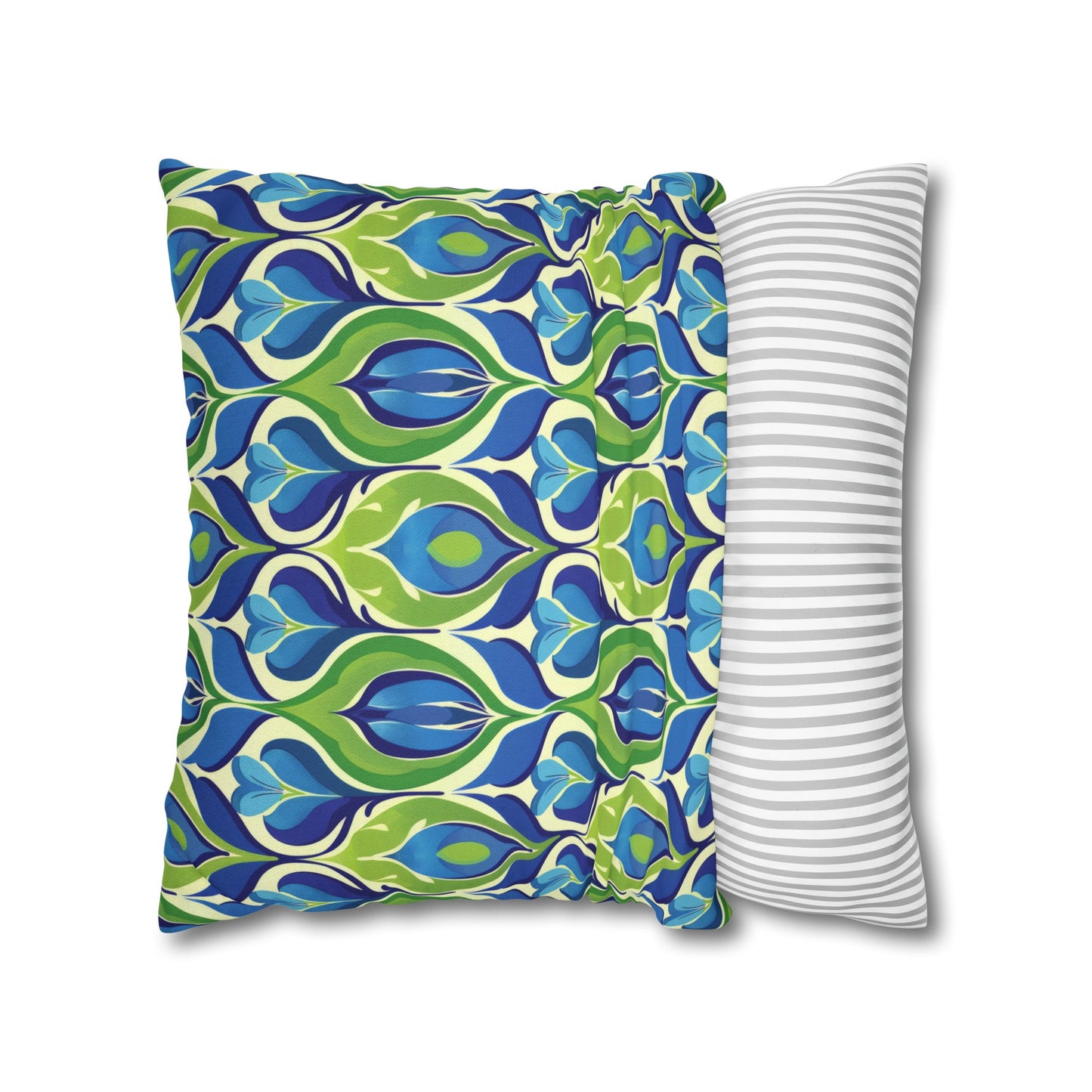 Retro Vibrant Peacock Blue and Green Floral Design Spun Polyester Square Pillowcase 4 Sizes