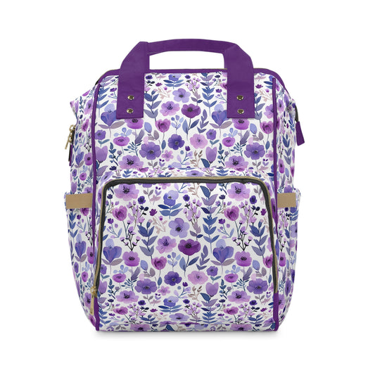 Purple Dreamscape: Whimsical Spring Flowers in Enchanting Hues of Purple Multifunctional Diaper Backpack