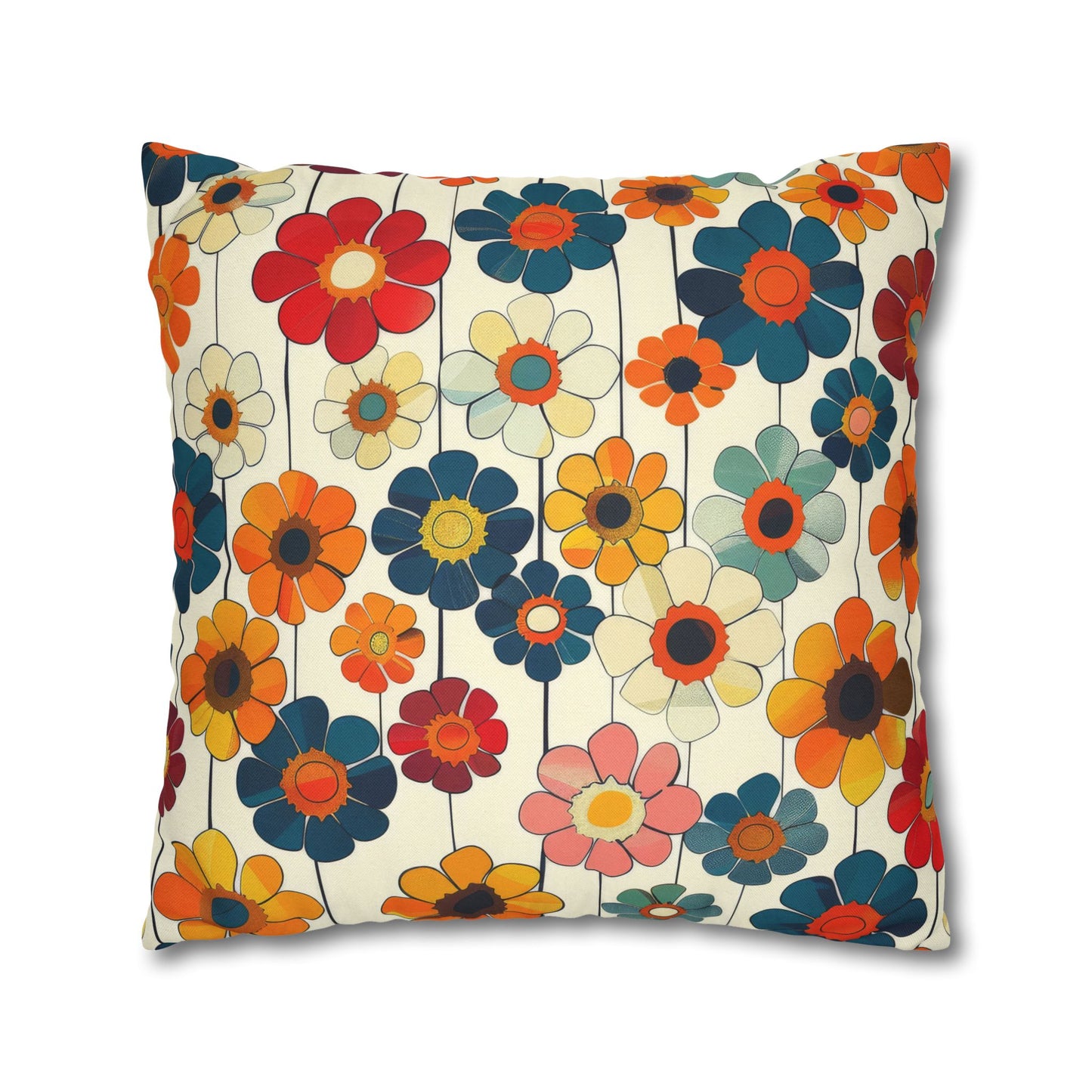 Blooming Joy Vibrant Retro Floral Pattern Spun Polyester Square Pillowcase 4 Sizes