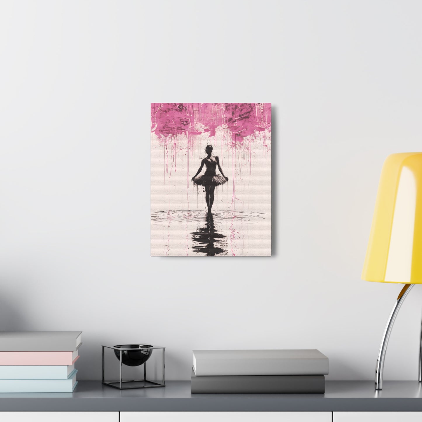 Dreamlike Reverie: Ballerina Dancing Amidst Pink Clouds and Gentle Rain Print on Canvas Gallery - 13 Sizes