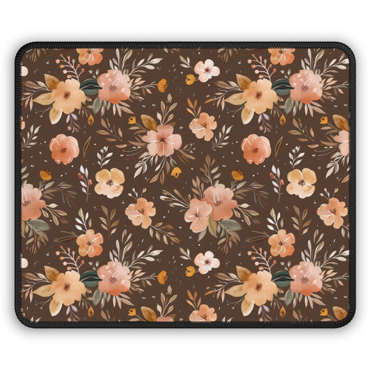 Autumn Elegance Watercolor Floral Pattern in Warm Earthly Tones Gaming Mouse Pad with Finished Edges