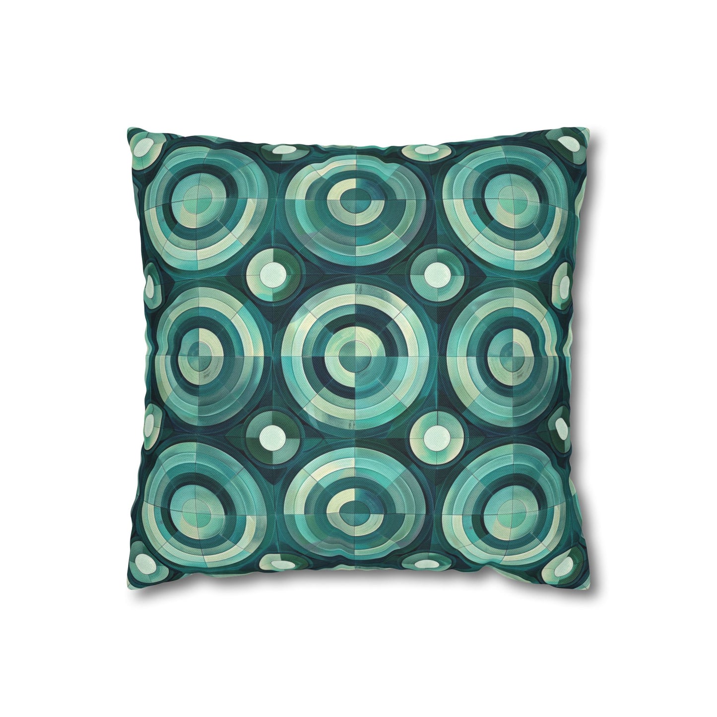Oceanic Echoes of Layered Circles in Turquoise and Aqua Spun Polyester Square Pillowcase 4 Sizes