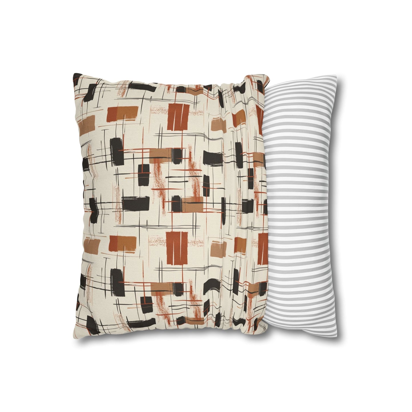 Modern Artistry in Bold and Minimalistic Pattern in a Palette of Black, Dark Orange, and Beige Spun Polyester Square Pillowcase 4 Sizes