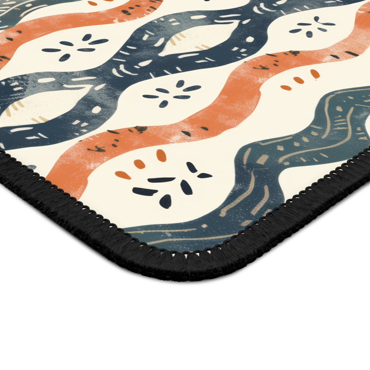 Boho Waves with Earthy Blues Reds and Browns Gaming Mouse Pad with Finished Edges