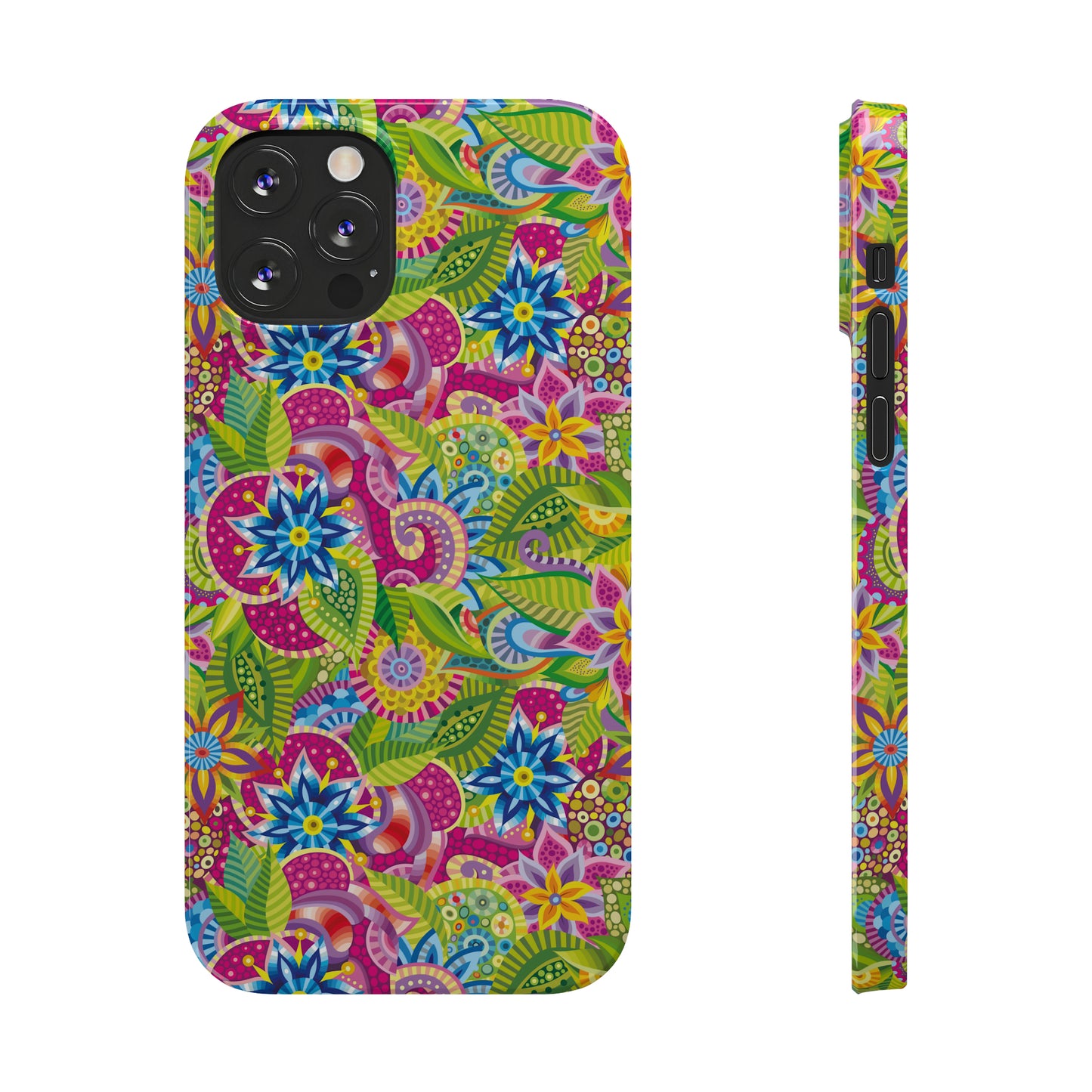 Vibrant Array of Abstract Flowers and Paisley in Rainbow Hues Iphone 15-12 Slim Phone Case