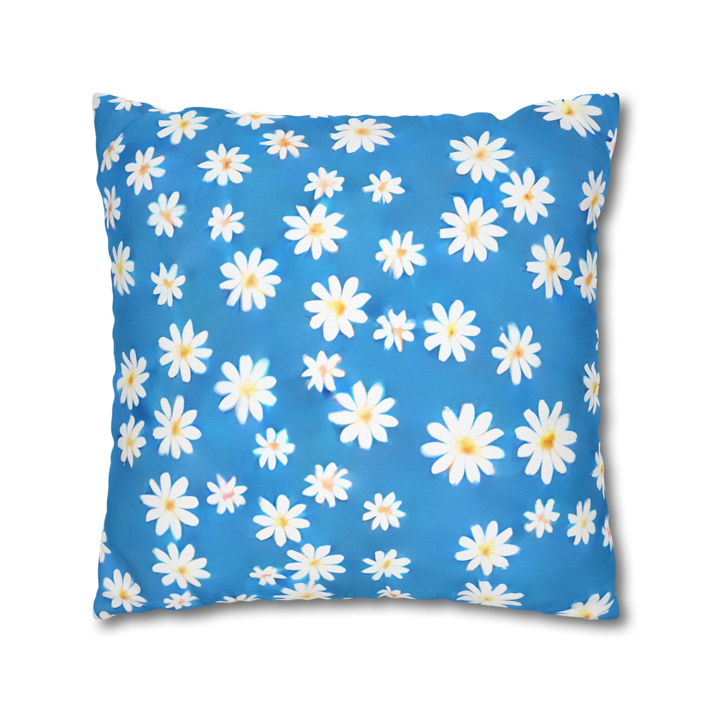 Skys Whisper: Tiny White Daisies on a Serene Blue Spun Polyester Square Pillowcase 4 Sizes