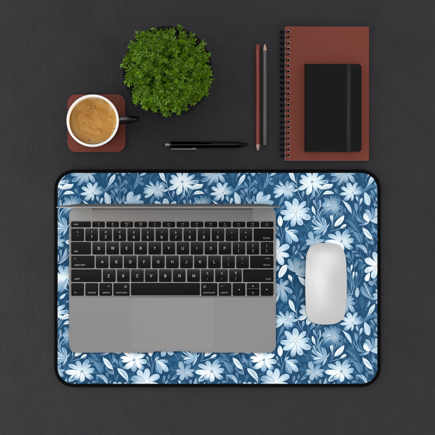 Gentle Elegance: Soft Muted Blue Flower Design - Desk Mat Extended Gaming Mouse Pad 3 Sizes