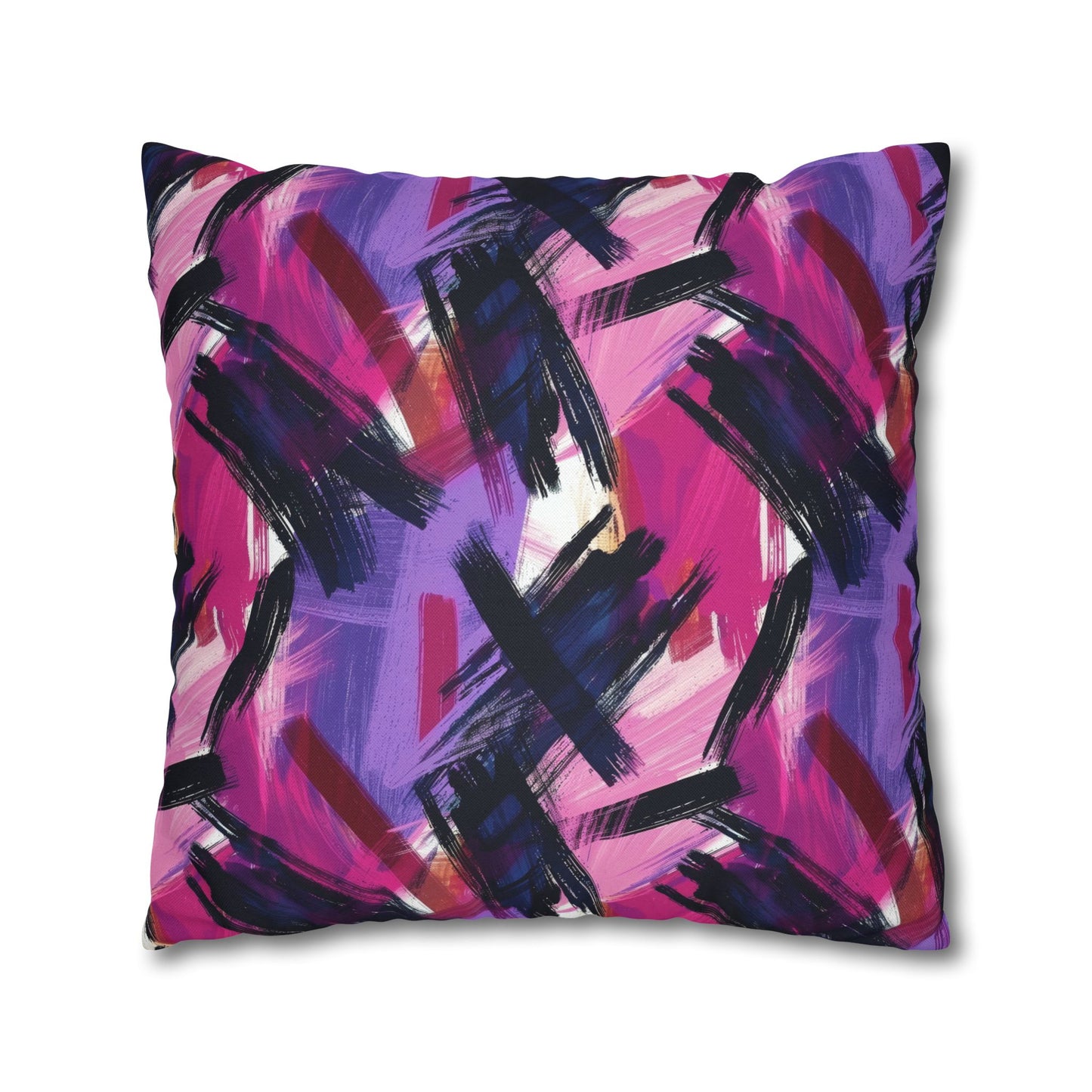 Vibrant Rebellion Brush Strokes in Hot Pink and Cool Purple on a Moody, Dark Background Spun Polyester Square Pillowcase 4 Sizes