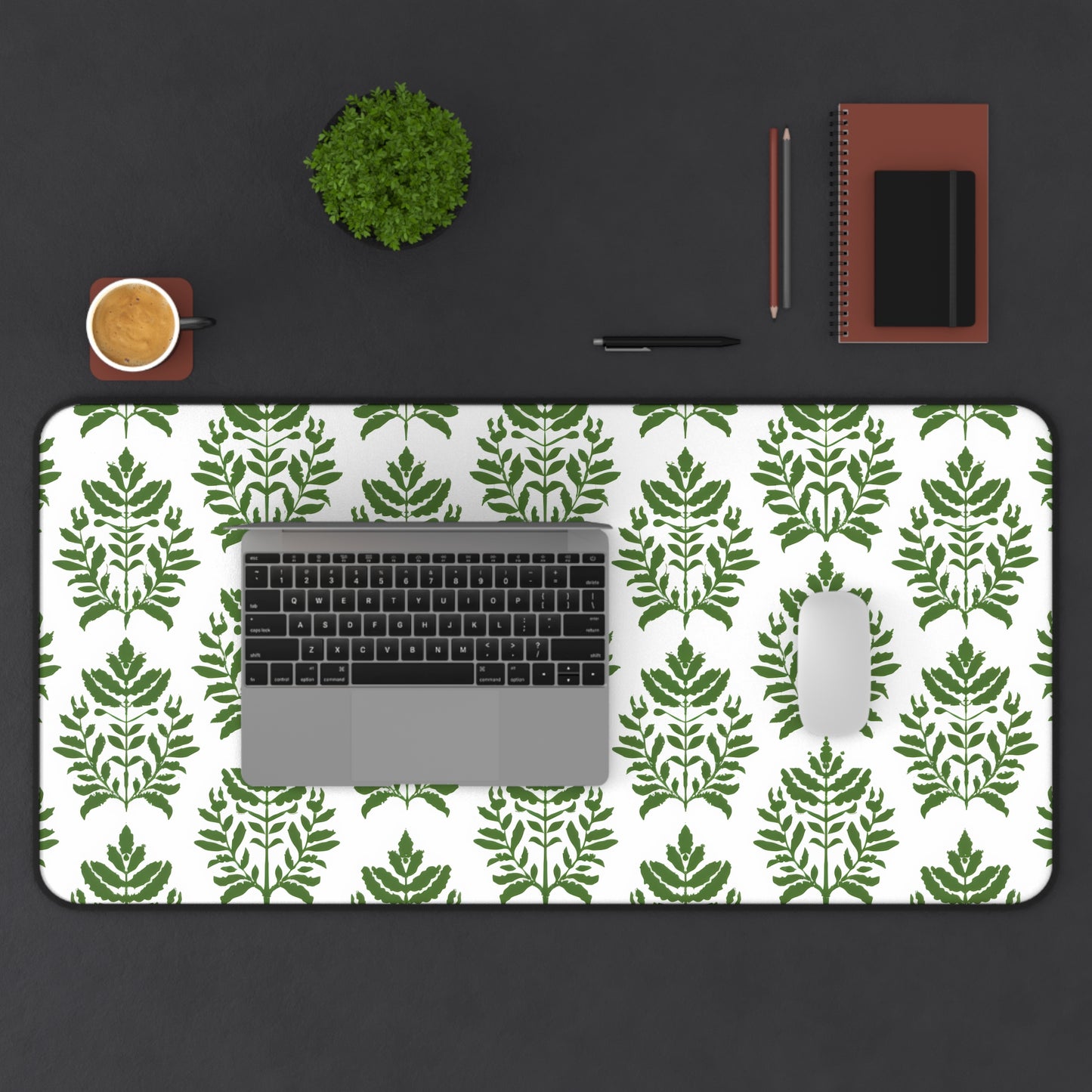 Verdant Harmony in Elegant Green Botanical Block Print Pattern Extended Gaming Mouse Pad  Desk Mat  - 3 Sizes